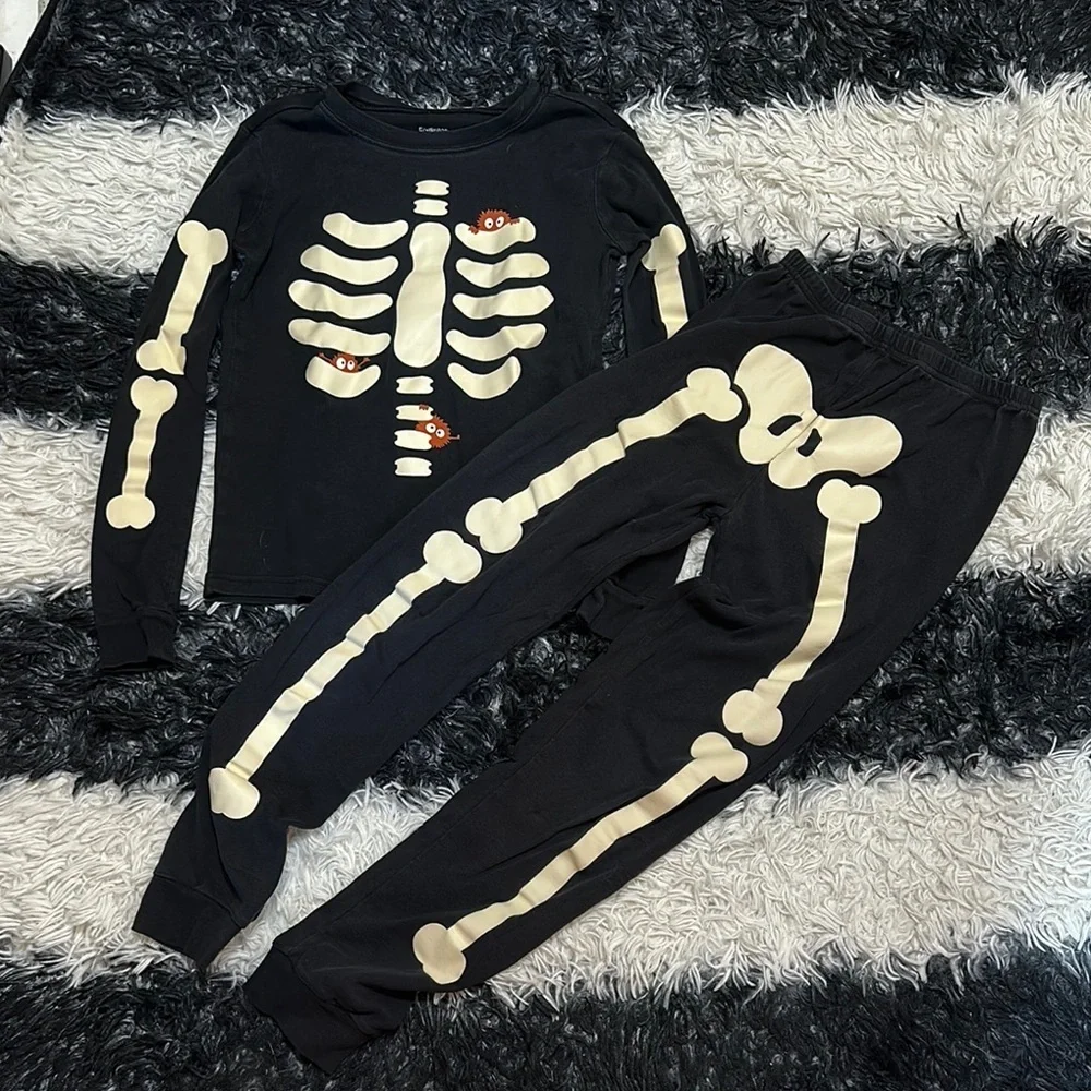 Gymboree Glow in the Dark Skeleton Pajama Set, Sz 12